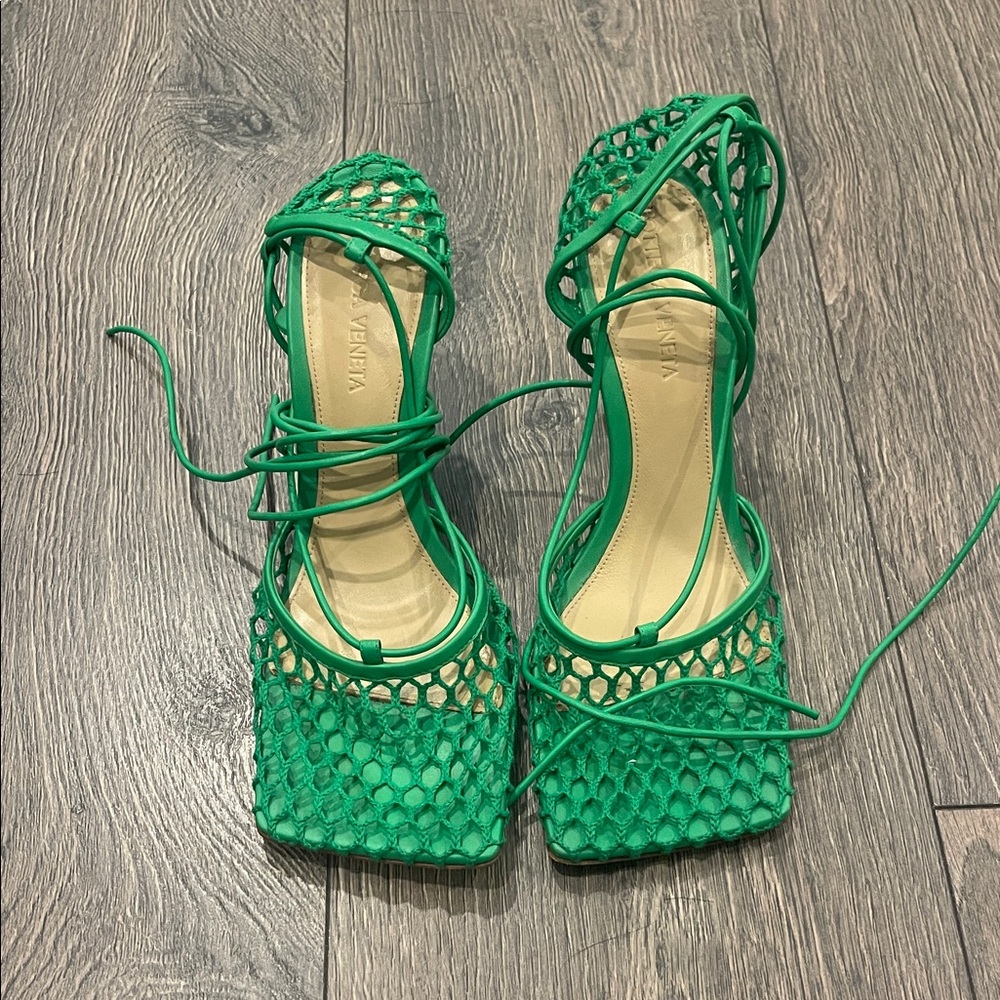 Bottega Veneta Green Mesh Heels